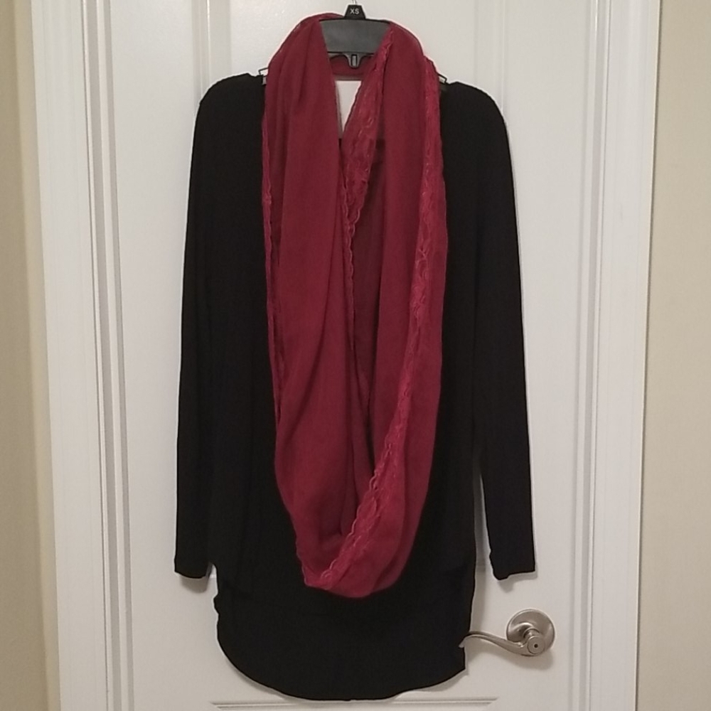 Infinity scarf in wine burgundy lace & linen